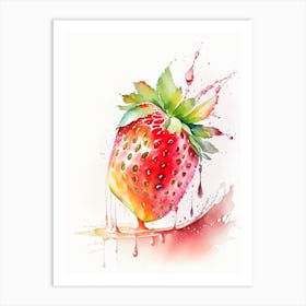 A Single Strawberry, Fruit, Storybook Watercolours 3 Art Print