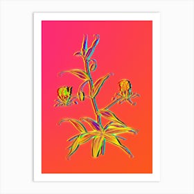 Neon Flame Lily Botanical in Hot Pink and Electric Blue n.0379 Art Print