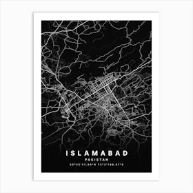 Islamabad Pakistan Black Map Art Print