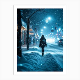 A Magical Winter Scene Layered With A Pattern Of Isolated Snowflakes Caught In A Soft Winter Storm Art Print