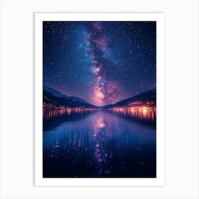 Night Sky Over Lake 3 Art Print