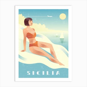 Sicily, Italy - Boho Retro travel poster Art Print