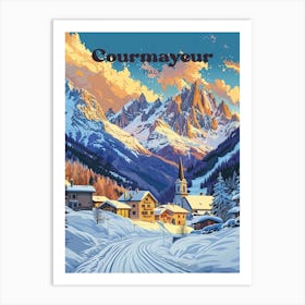 Courmayeur Italy Ski Vacation Travel Illustration Art Print