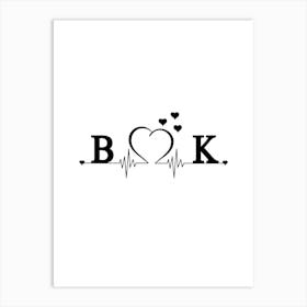 Personalized Couple Name Initial B And K Monogram Art Print