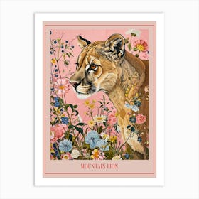 Floral Animal Painting Mountain Lion 4 Poster Art Print