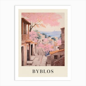 Byblos Lebanon 2 Vintage Pink Travel Illustration Poster Art Print