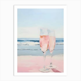 Two Glasses Of Champagne On The Beach Art Print