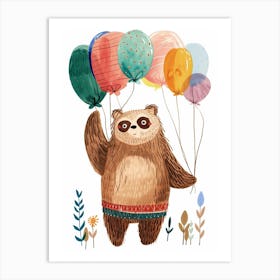 Sloth Bear Holding Balloons Storybook Illustration 3 Art Print