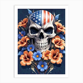 American Flag Floral Face Evil Death Skull (44) Art Print