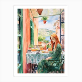 At A Cafe In Chefchaouen Morocco Watercolour Art Print