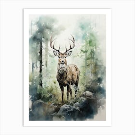 Deer, Japanese Brush Painting, Ukiyo E, Minimal 3 Art Print
