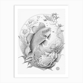 Hikari Utsurimono 1, Koi Fish Haeckel Style Illustastration Art Print