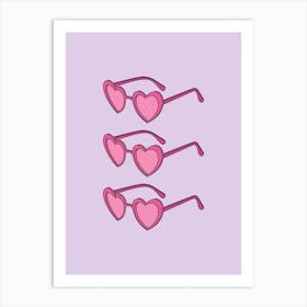 Lilac And Pink Heart Sunglasses Art Print