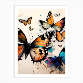 Butterflies In Migration Graffiti Illustration 1 Art Print