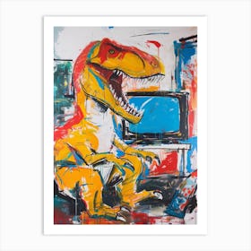 Dinosaur Watching Tv Graffiti Abstract 3 Art Print