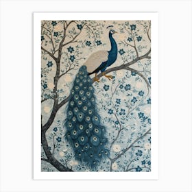 Sky Blue Peacock In The Tree Wallpaper Art Print