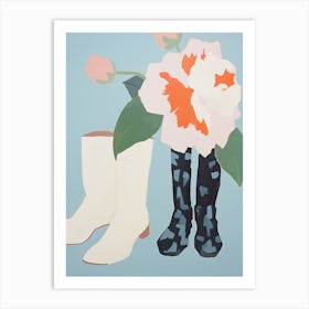 A Painting Of Cowboy Boots With White Flowers, Pop Art Style 16 Art Print