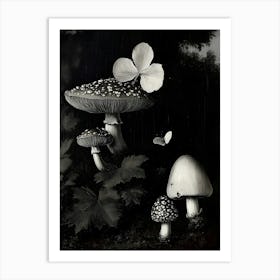 Dark Gothic Mushrooms And Butterflies Art Print