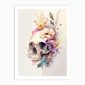 Skull With Watercolor 1 Effects Vintage Floral Art Print