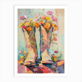 Cowboy Boots And Wildflowers Wild Roses 2 Art Print