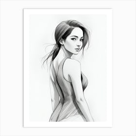 Asian Girl Sketch Art Print