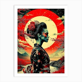 Geisha in Grunge Texture Painting Art Print