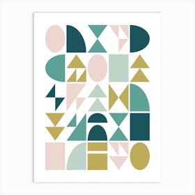 Modern Geometry Shapes in Emerald Green Gold and Blush Pink Art Print
