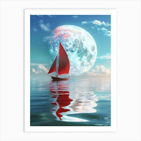 Sailboat On Water With Moon Art Print