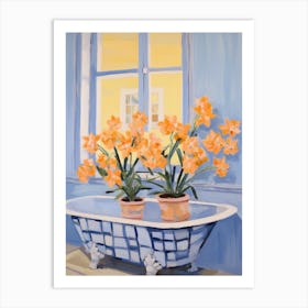 A Bathtube Full Of Daffodil In A Bathroom 3 Art Print