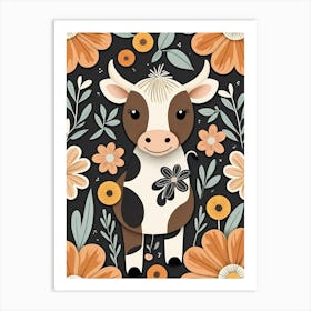 Floral Cute Baby Cow Nursery (29) Art Print