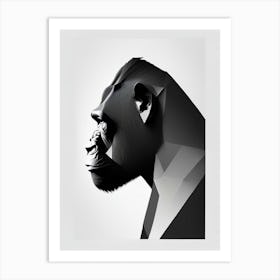 Side Profile Of A Gorilla Gorillas Black & White Geometric 1 Art Print