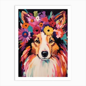 Shetland Sheepdog Portrait With A Flower Crown, Matisse Painting Style 4 Art Print