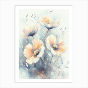 Watercolor Drawing Of Flowers In Soft Colors Affiche