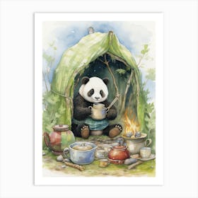 Panda Art Camping Watercolour 4 Art Print