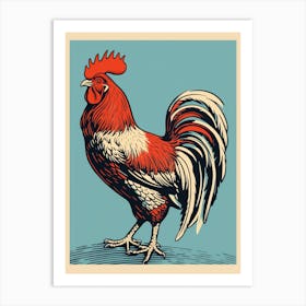 Vintage Bird Linocut Rooster 4 Art Print
