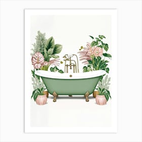 Green Bathtub With Plants Poster