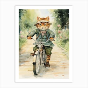 Tiger Illustration Biking Watercolour 4 Art Print