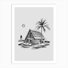 Beach House Black and White Art Print
