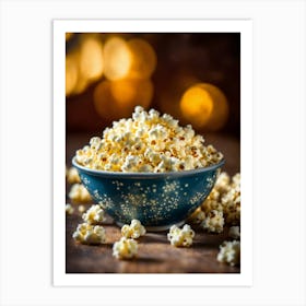 Popcorn In A Blue Plate Art Print