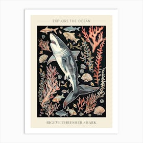 Bigeye Thresher Shark Black Seascape Poster Art Print