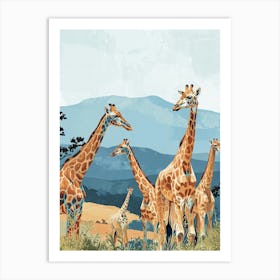 Herd Of Giraffes In The Wild Modern Illustration 2 Art Print