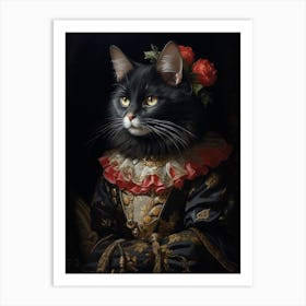 Medieval Black Cat Rococo Style 1 Art Print