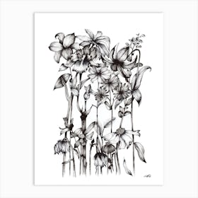 Black and White Daisy Bouquet Art Print