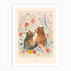 Folksy Floral Animal Drawing Bear 9 Poster Art Print