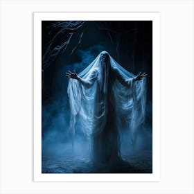 Ghostly Figure Mid Scream Behind A Semi Transparent Veil Ethereal Hands Reaching Out From The Mis (3) Art Print