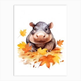 Hippopotamus Watercolour In Autumn Colours 1 Art Print