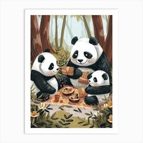 Giant Panda Family Picnicking In The Woods Storybook Illustration 4 Art Print