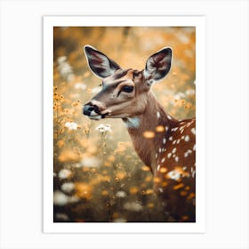Deer In Flower Field Art Print