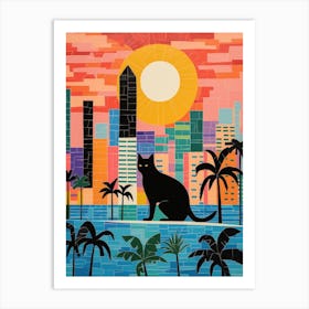 Miami, United States Skyline With A Cat 1 Art Print