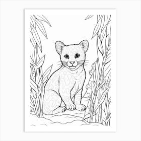 Line Art Jungle Animal Jaguarundi 4 Art Print